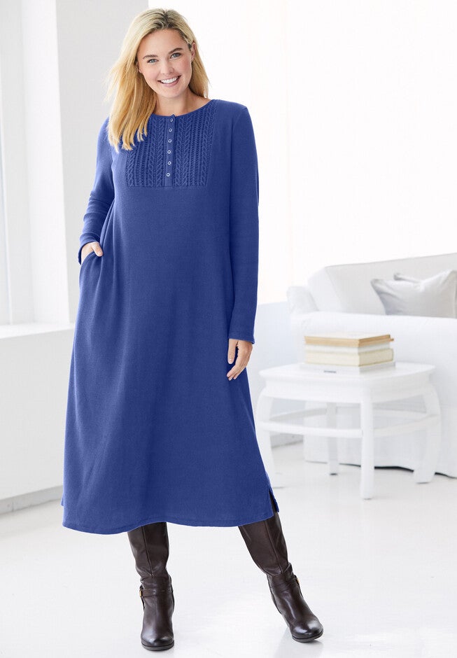 Thermal Knit Lace Bib Dress, , alternate image number 3