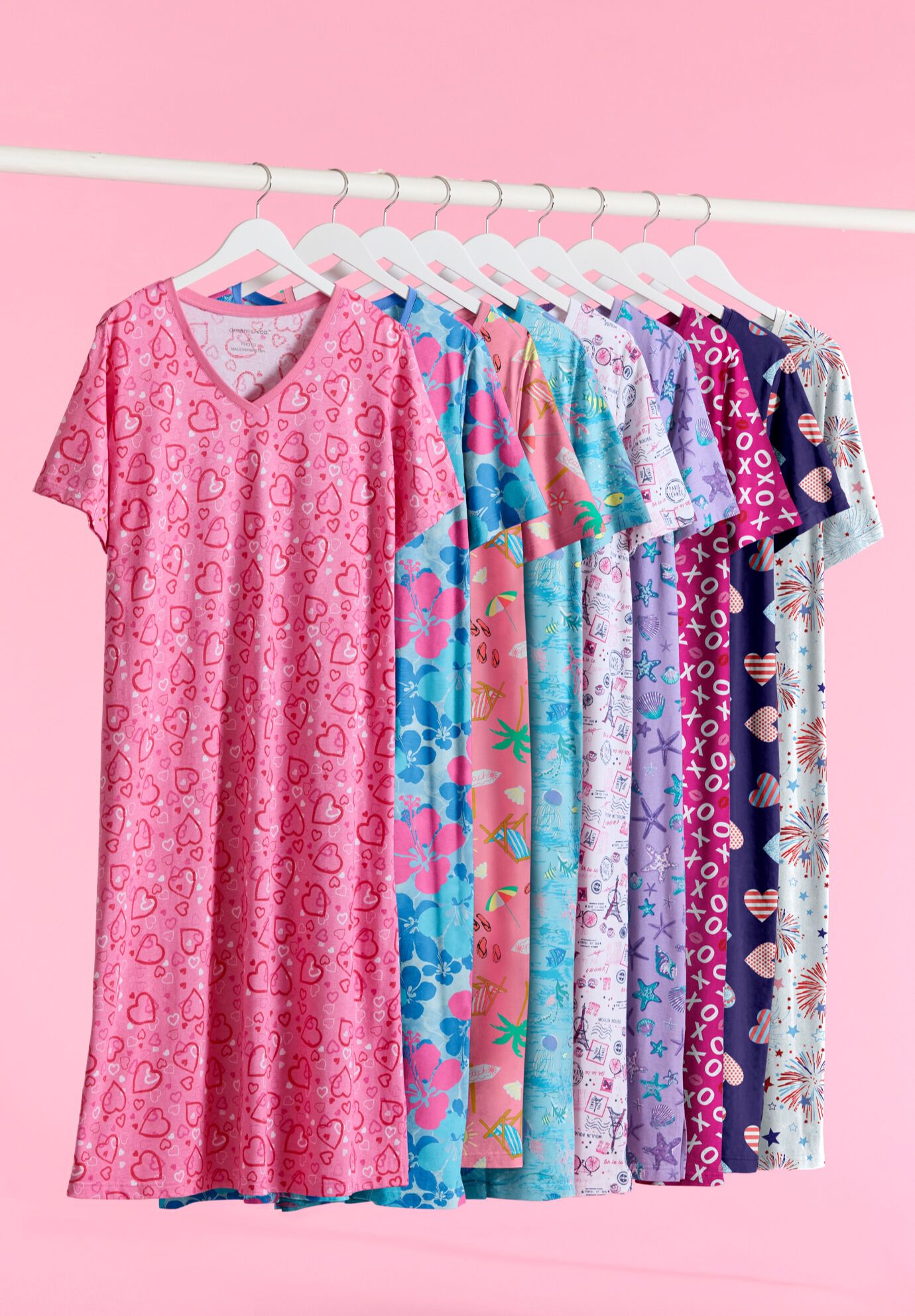 V-NECK SHORT SLEEVE KNEE-LENGTH COTTON SLEEPSHIRT, , alternate image number 4