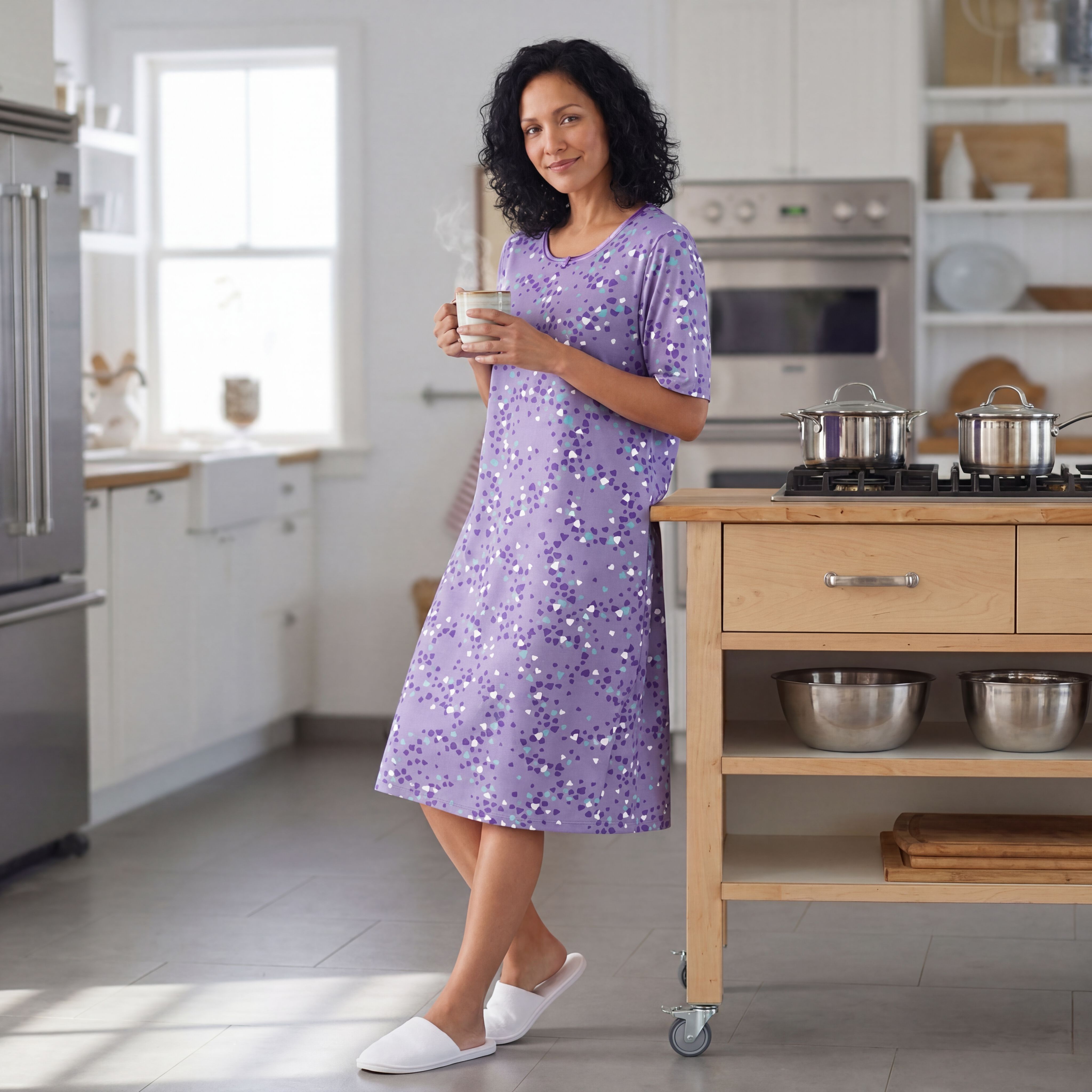 Short-Sleeve Sleepshirt, SOFT IRIS HEARTS, alternate image number 2