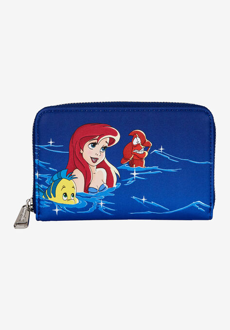 Loungefly X Disney Zip Around Wallet Ariel Flounder Sebastian Fireworks, BLUE, hi-res image number null