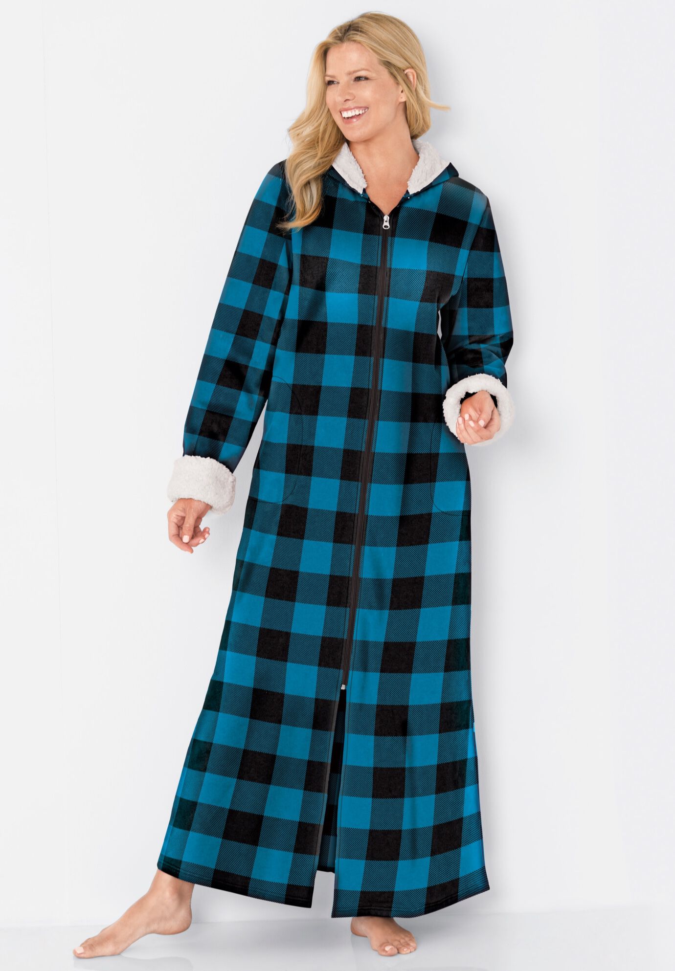 Sherpa-Lined Long Hooded Robe, , alternate image number 2