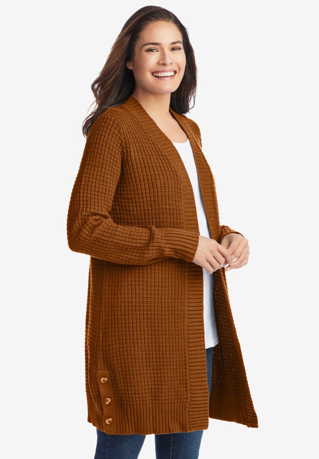 Button Hem Cardigan, ANTIQUE COPPER, hi-res image number null