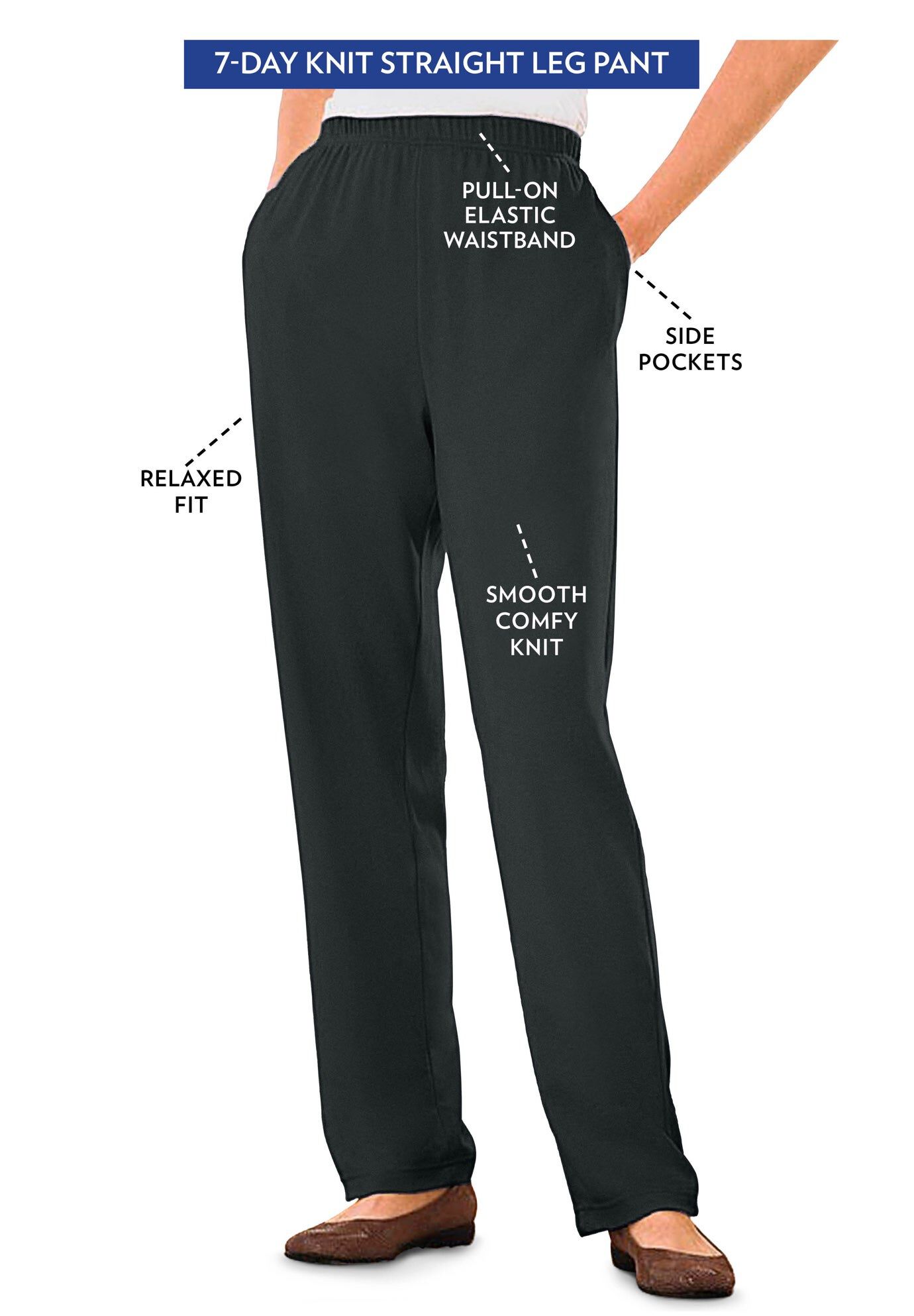 7-Day Straight-Leg Elastic-Waist Stretchy Knit Pant