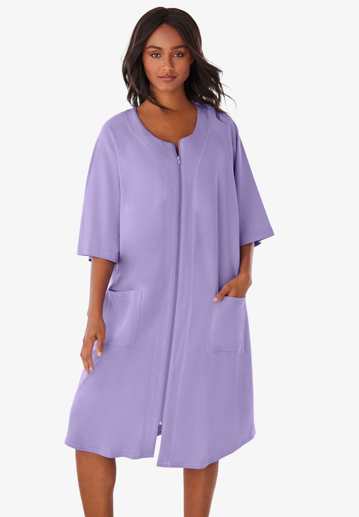 short terry zip front robe