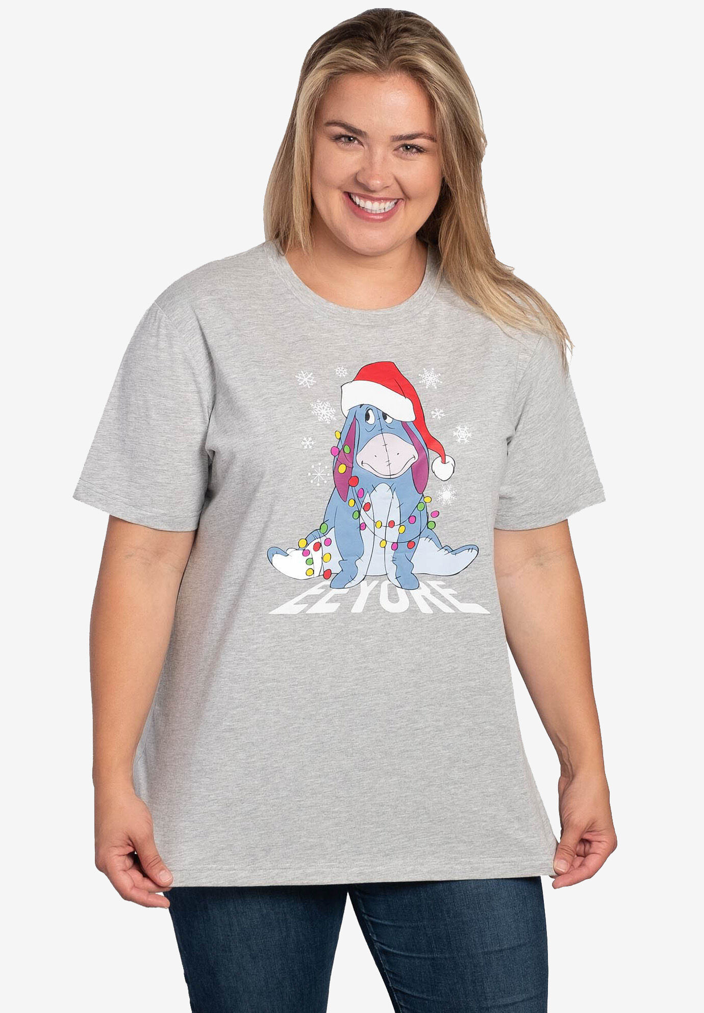 Plus Size Women's Disney Eeyore Christmas T-Shirt Holiday Gray by Disney in Gray (Size 1X (14-16))