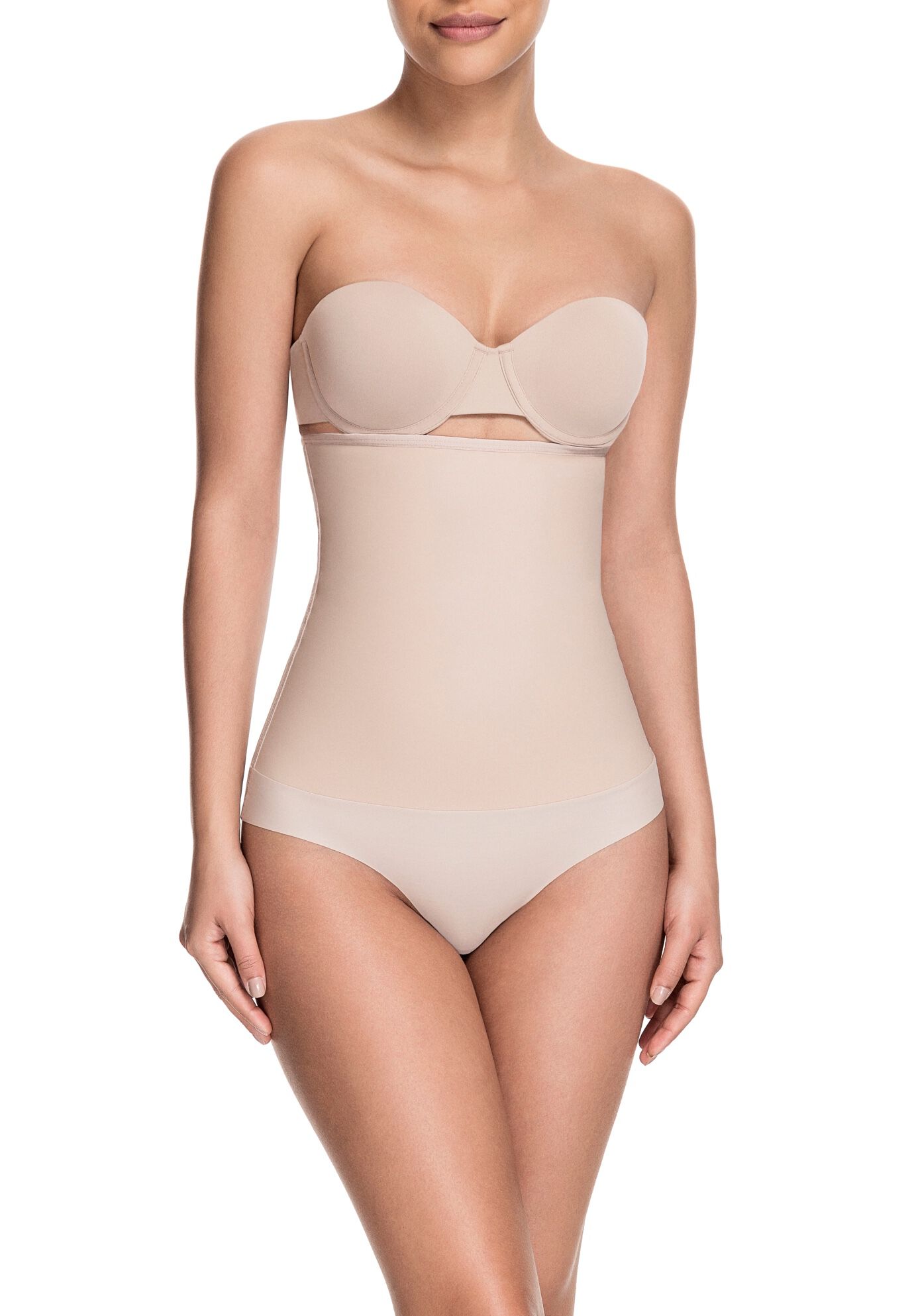 Plus Size Women's Celebrity Style High Waist Thong by Squeem in Beige (Size XL)
