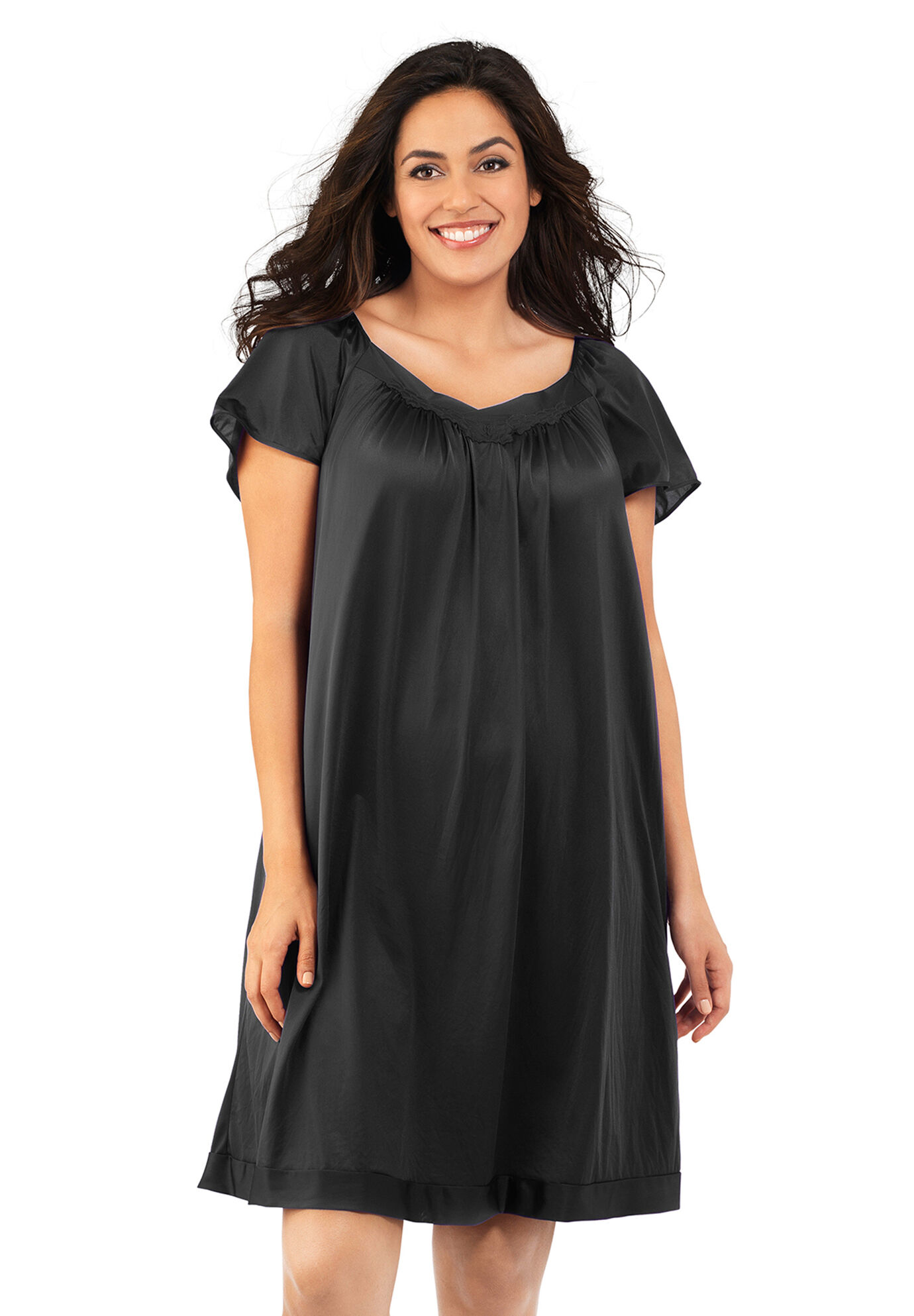 Plus Size Women's Exquisite Form®Flutter Sleeve Sleep Gown by Exquisite Form in Midnight Black (Size 2X)