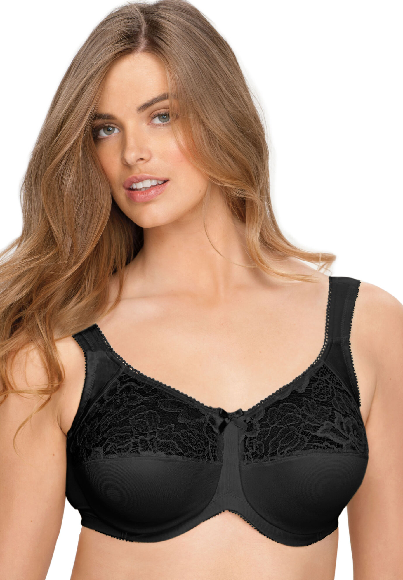 Plus Size Women's Underwire Lace Top Full Support Bra by Aviana in Black (Size 34 G)