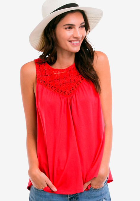 Crochet Lace Tank, HOT RED, hi-res image number null