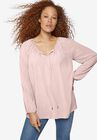 Tie Neck Peasant Tunic, SANDY PINK, hi-res image number null