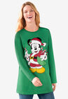 Disney Women's Long Sleeve Crew Tee Green Mickey Santa, GREEN MICKEY SANTA, hi-res image number null