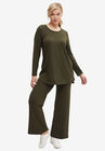 Ribbed Wide Leg Knit Pants, DEEP OLIVE, hi-res image number null