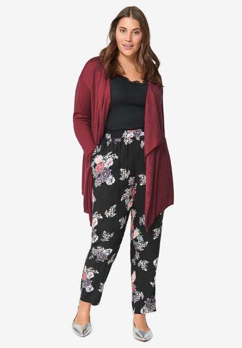 Draped Open Front Cardigan, BURGUNDY, hi-res image number null