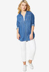 Denim Button-Front Tunic, , alternate image number 2