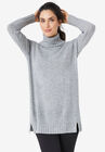 Ribbed Turtleneck Tunic Sweater, HEATHER GREY, hi-res image number 0