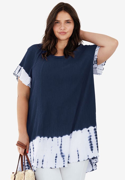 Tie-Dye Gauze Tunic, NAVY/WHITE TIE DYE, hi-res image number null
