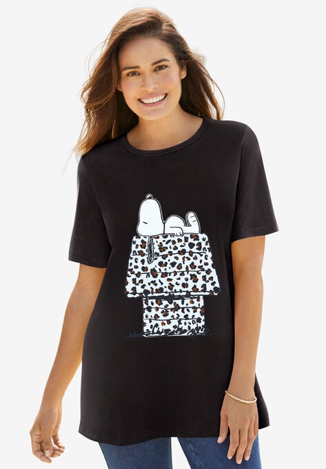 Peanuts Short Sleeve Crew Tee Black Snoopy Leopard, BLACK SNOOPY LEOPARD, hi-res image number null