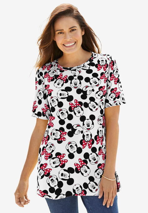 Disney Women's Short Sleeve Crew Tee Mickey Mouse All Over Print, WHITE HEADS PRINT, hi-res image number null