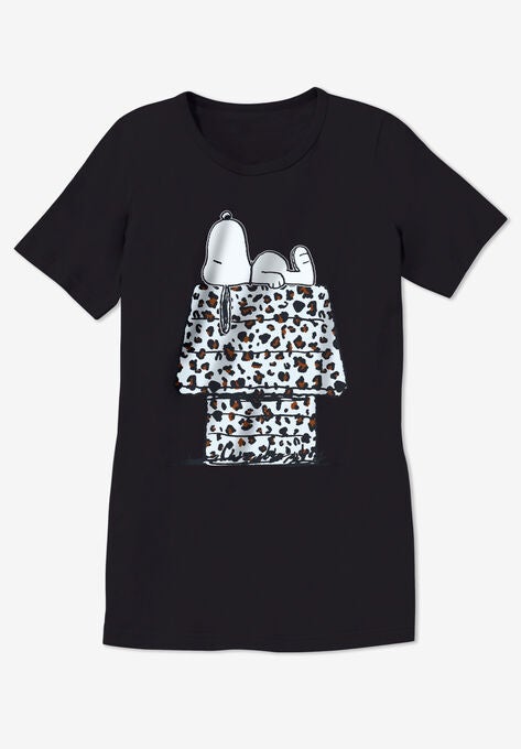 Peanuts Short Sleeve Crew Tee Black Snoopy Leopard, , alternate image number null