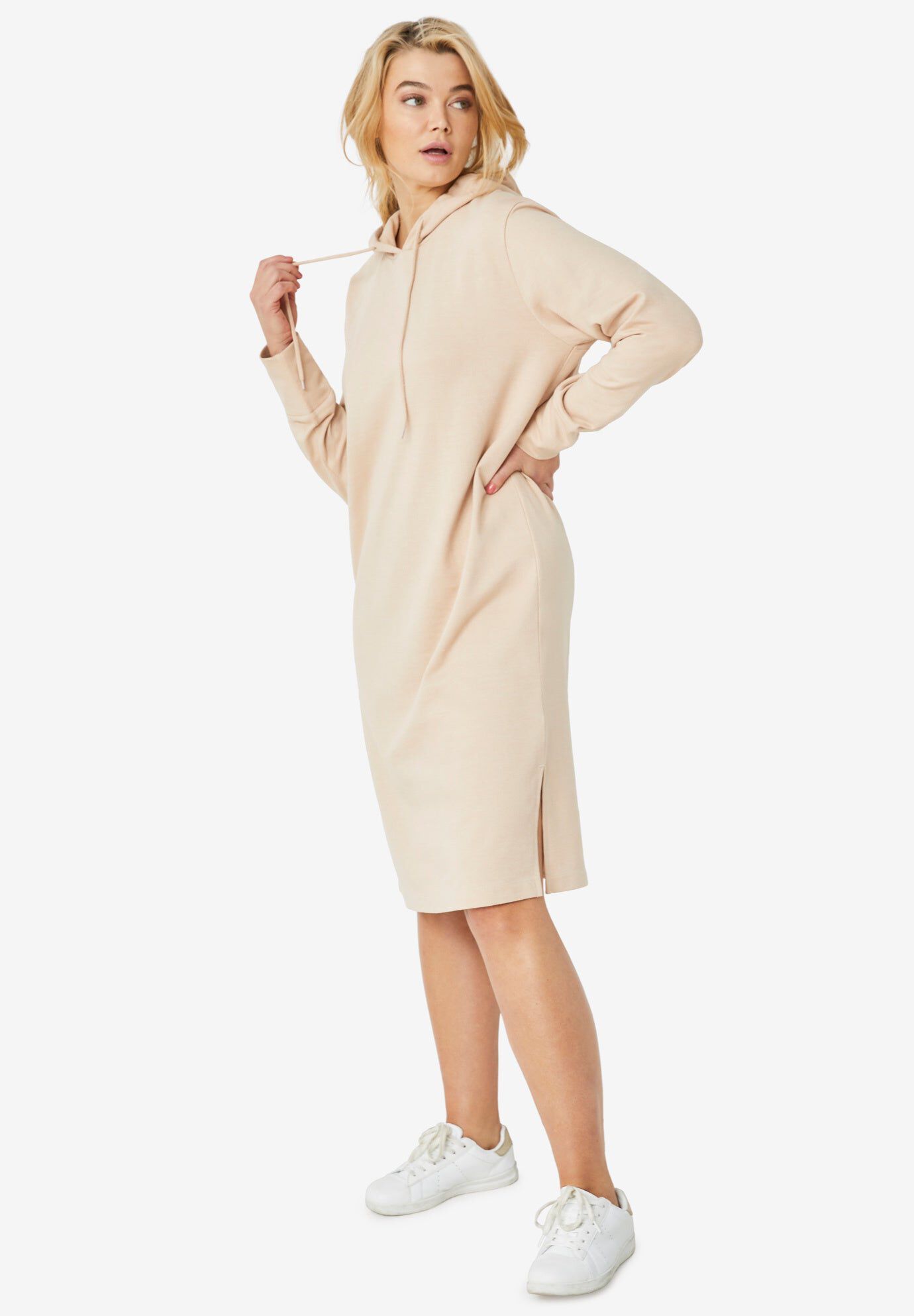 Plus Size Women's Hooded Sweatshirt Dress by ellos in Soft Beige (Size 22/24)