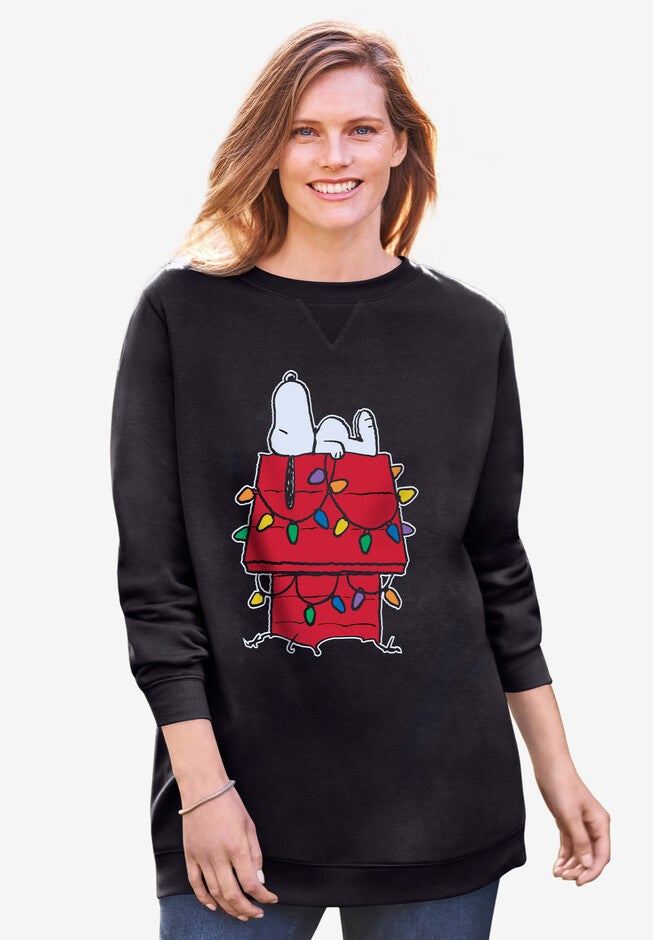 Peanuts Women's Crewneck Sweatshirt Black XMAS Snoopy, BLACK XMAS SNOOPY, hi-res image number null