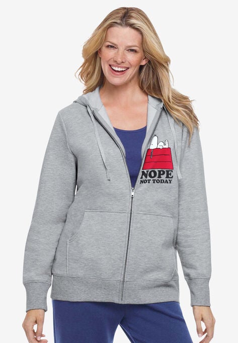 Peanuts Fleece Zip Hoodie, HEATHER GREY SNOOPY, hi-res image number null