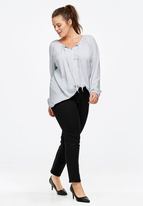 Tie Neck Peasant Tunic, , alternate image number null