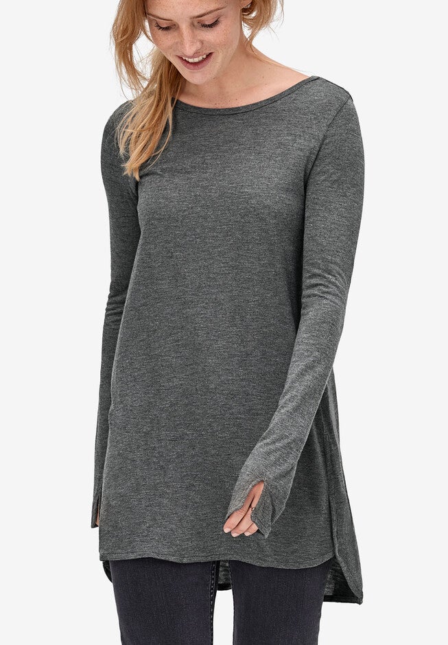 Slit Hem High Low Tunic, MEDIUM HEATHER GREY, hi-res image number null