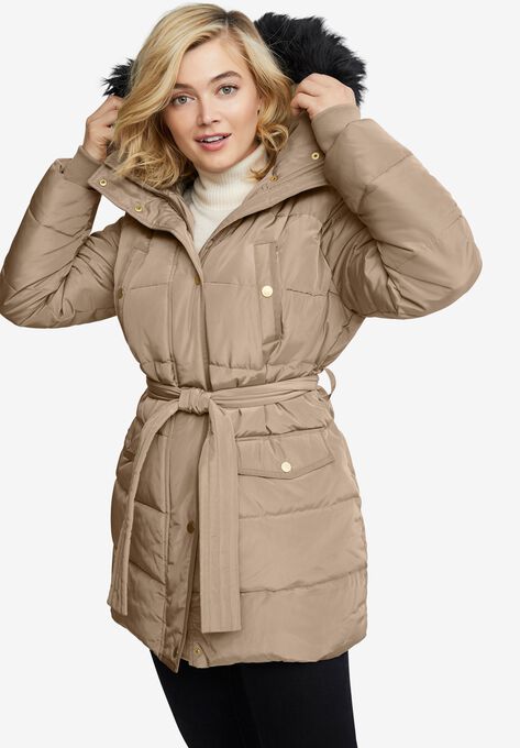 Belted Puffer Coat, SAND DUNE, hi-res image number null