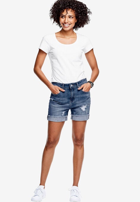 Frayed Hem Shorts, MEDIUM BLUE DISTRESSED, hi-res image number null