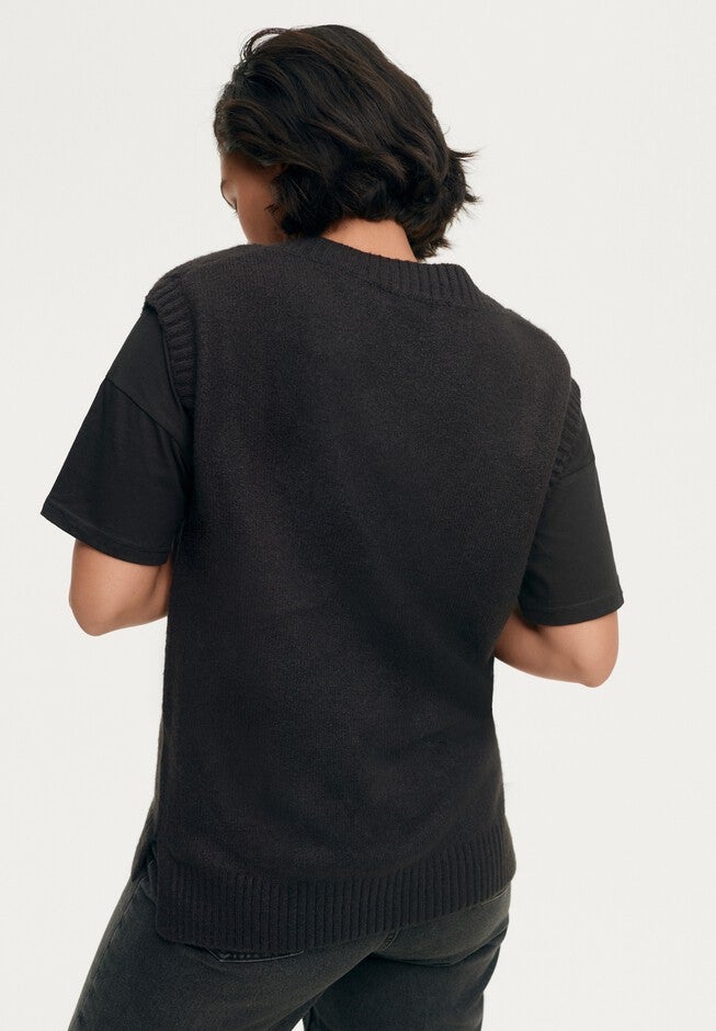 V-Neck Pullover Sweater Vest, BLACK, on-hover image number null