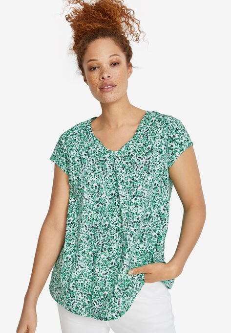 Twisted V-neck Tee, WHITE GREEN PRINT, hi-res image number null