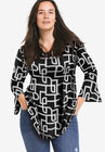 Bell Sleeve A-Line Knit Tunic, BLACK WHITE PRINT, hi-res image number 0
