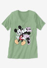Disney Short Sleeve V-neck Tee Sage Mickey Minnie, , alternate image number null
