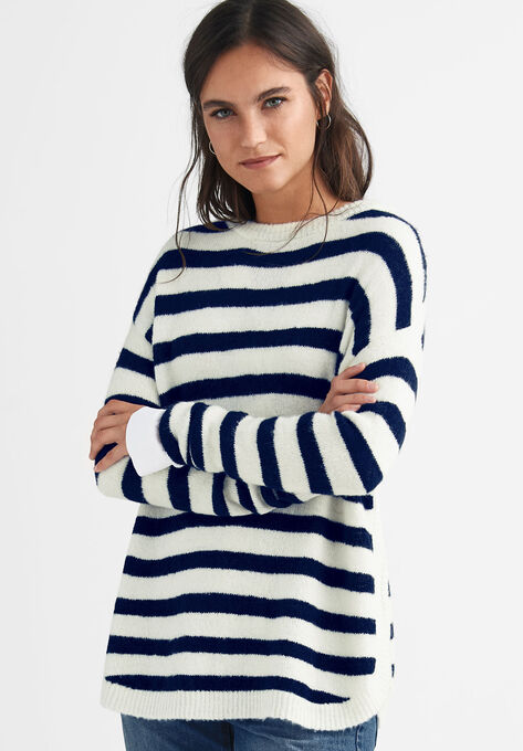 Striped Tunic Sweater, IVORY NAVY STRIPE, hi-res image number null