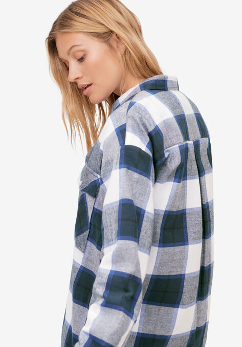 Plaid Button-Front Flannel Tunic, , on-hover image number null