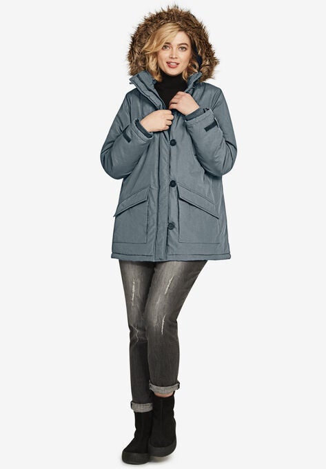 Faux Fur Trim Parka, GUNMETAL, hi-res image number null
