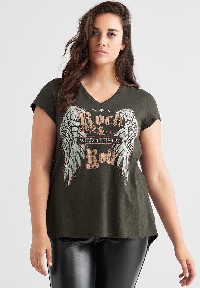 Rock & Roll Graphic Tee, MIDNIGHT OLIVE, hi-res image number 0