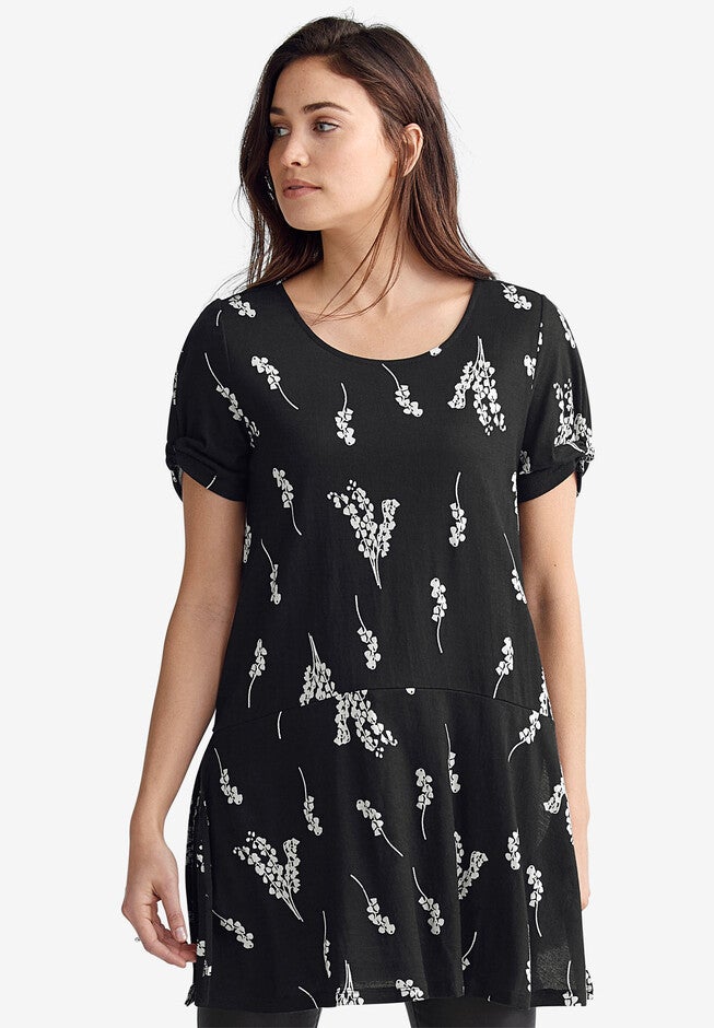 Knot-Sleeve Tunic, BLACK WHITE PRINT, hi-res image number null