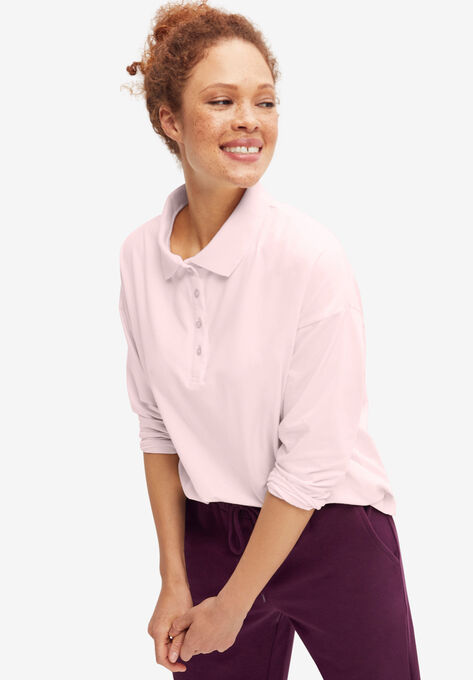 Long Sleeve Polo, PALE BLUSH, hi-res image number null