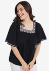 Embroidered Gauze Blouse, BLACK, hi-res image number null