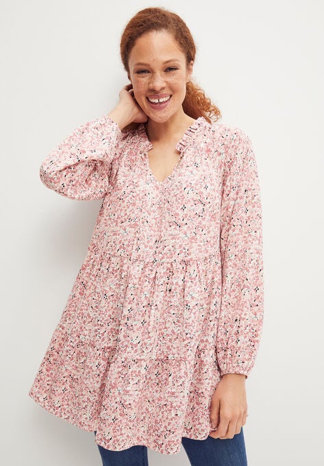 Ruffle-Neck Tiered Tunic, , alternate image number null