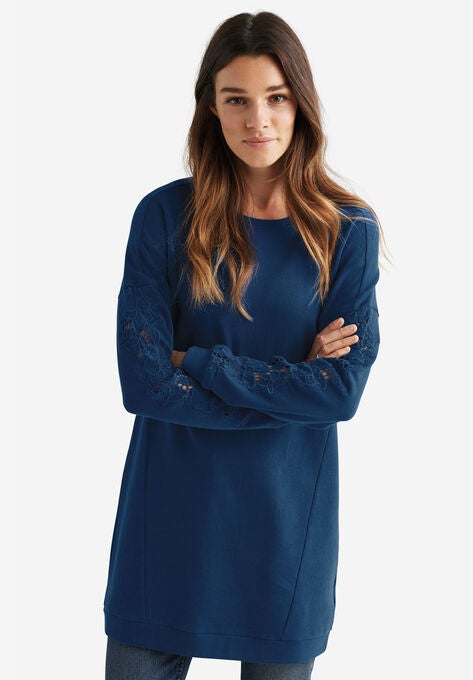 Lace Trim Sweatshirt Tunic, , alternate image number null