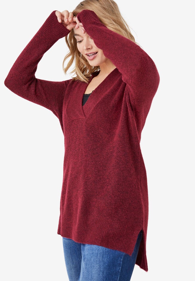 Hi-Lo V-Neck Pullover, , alternate image number null