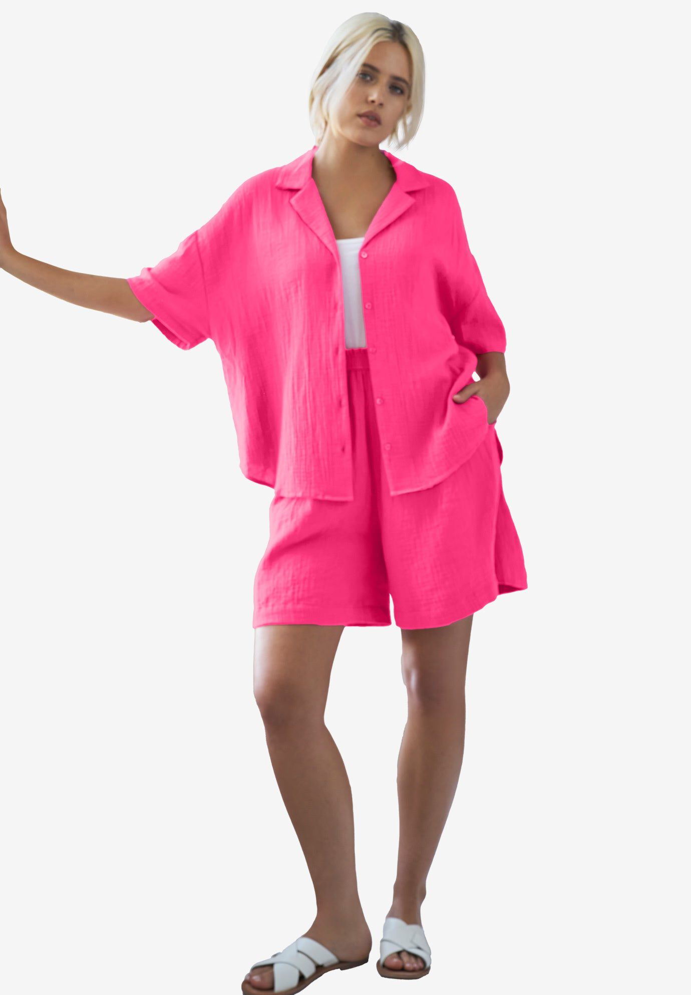 Pull-On Elastic Waist Gauze Shorts, RASPBERRY SORBET, hi-res image number 0