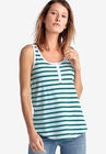 Knit Henley Tank, RICH JADE WHITE STRIPE, hi-res image number null