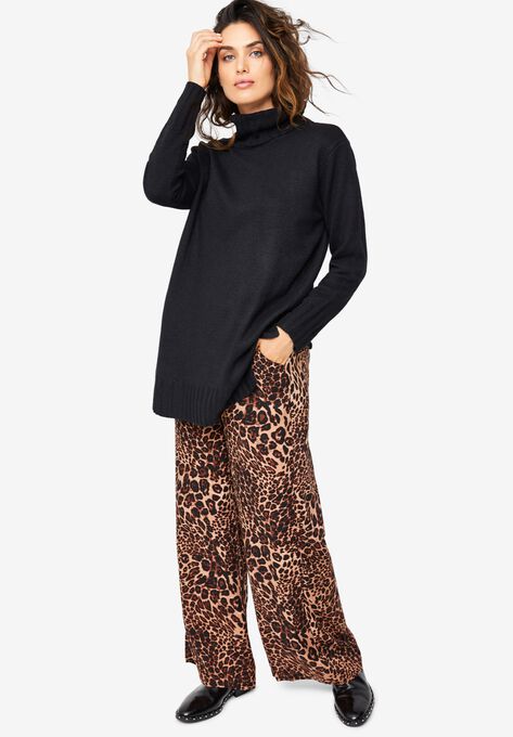 Ribbed Turtleneck Tunic Sweater, , alternate image number null