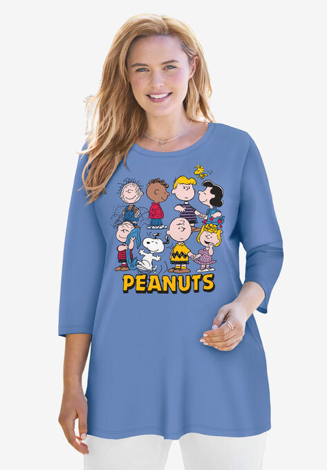 Peanuts Women's Three-Quarter Sleeve Tunic Peanuts Group on Blue, FRENCH BLUE PEANUTS GROUP, hi-res image number null