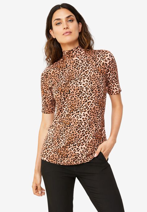 Mock Neck Tee, LEOPARD PRINT, hi-res image number null