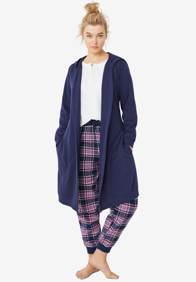 Hooded Fleece Robe, NAVY, hi-res image number null